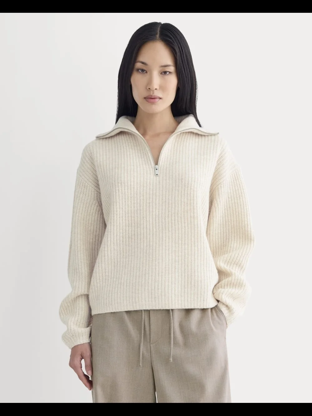 Everlane The Felted Merino Wool Half-Zip Sweater in Oatmeal - Size S - Picture 1 of 10